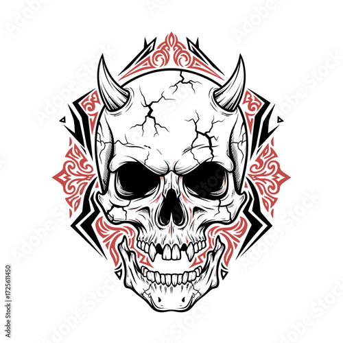 Cracked Devil Skull with Ornate Frame.