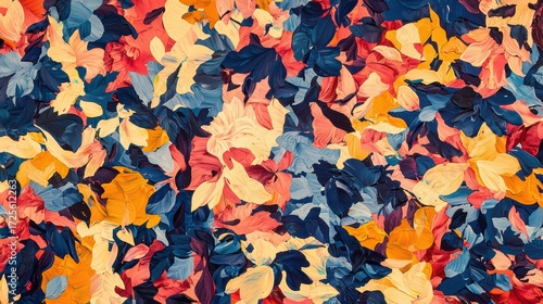 Vibrant Colorful Abstract Pattern with Leaves and Floral Shapes