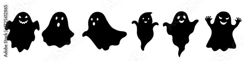 Ghost set. Funny Ghost icons. Cute ghost characters. Design elements for logo, badges, banners, labels, posters. Vector illustration