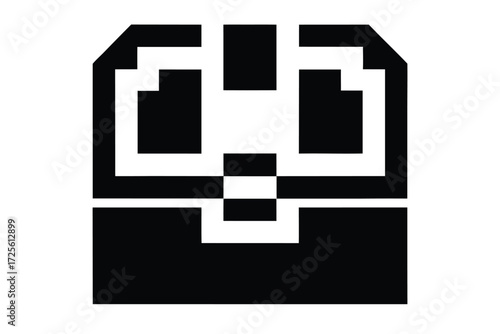 Geometric pixelated box with opening flaps crafted in black and white tones