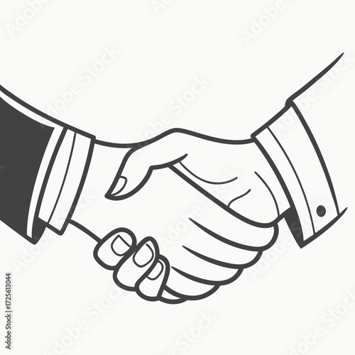 Close up of two business people shaking hands in a formal agreement or partnership with a simple outline style