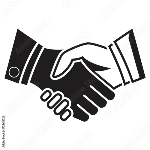 Symbolic black and white illustration of two hands shaking firmly in agreement and partnership