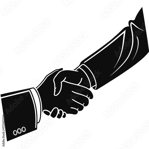 Two business people in suits shaking hands firmly to seal a deal or agreement in a professional setting