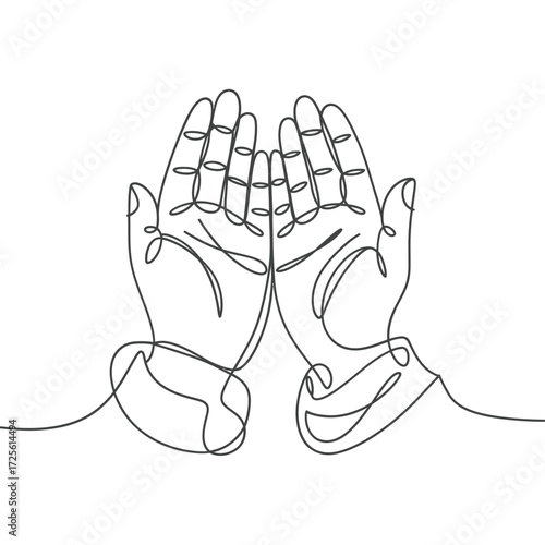 Minimalist line art of open praying hands reaching upwards