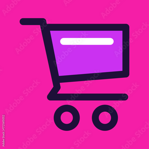 Purple shopping cart icon on a vibrant pink background, symbolizing e-commerce and online shopping