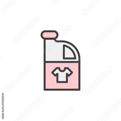 Simple line art icon of a bottle with a t-shirt inside for laundry or cleaning services