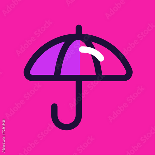 Vector illustration of a purple umbrella on a bright pink background with clean lines