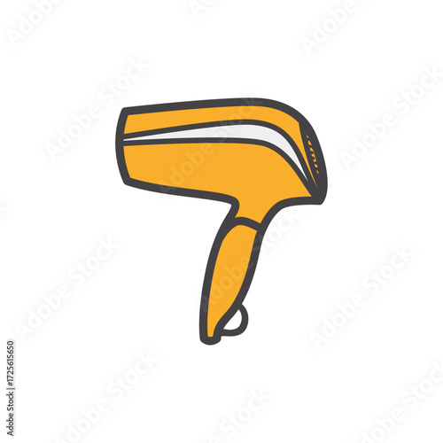 Simple yellow hairdryer illustration for beauty and hairstyling concepts on a white background
