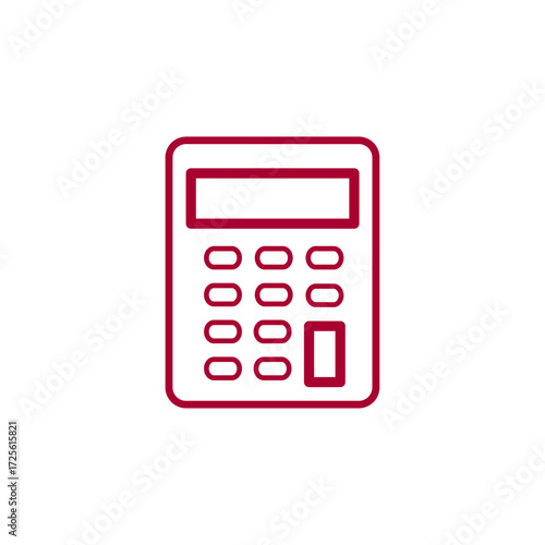 Red outline of a calculator icon representing mathematics and accounting concepts