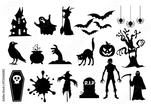set of silhouettes of helloween vector,helloween set vector illustration collection design halloween,helloween icon set