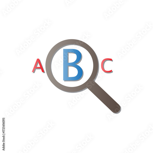 Magnifying glass focusing on the letter B of the alphabet, symbolizing search, analysis, and education