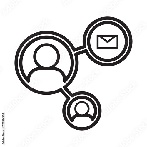 Conceptual line icon illustrating social media networking and email communication between users