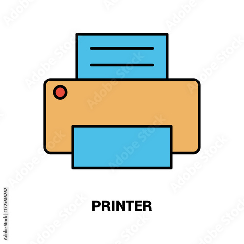 Colorful flat icon illustration of a modern office printer device for efficient document printing and digital output