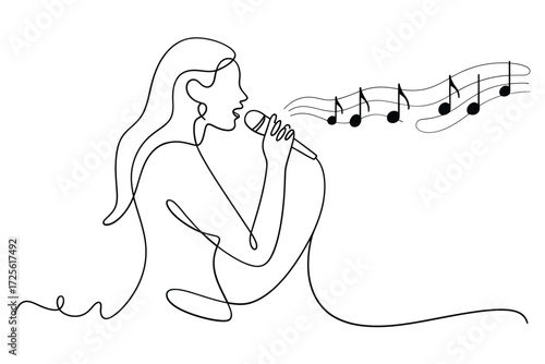 black line singer singing with musical notes clip art preview