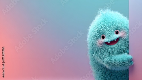 Cute fluffy blue monster character with a cheerful expression