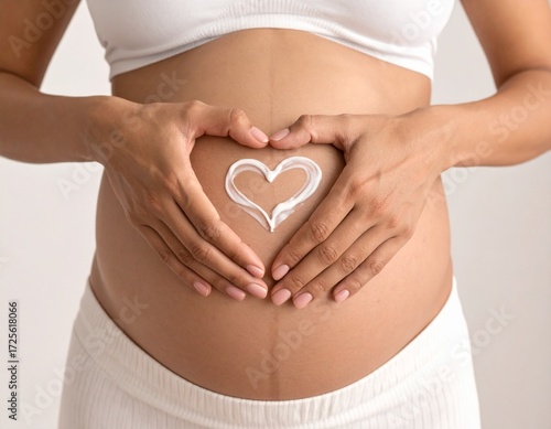 Wallpaper Mural close-up of pregnant belly with hands drawing heart shape using lotion cream on skin, maternity care and pregnancy love concept Torontodigital.ca