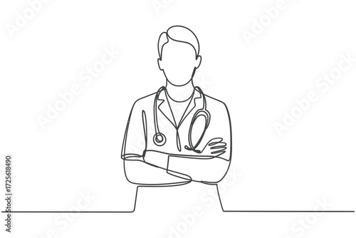 Minimalist line drawing of a doctor with arms crossed