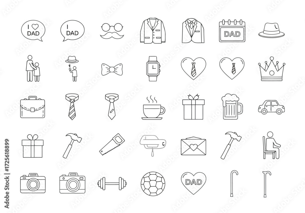 Vector illustration of set of handdrawn icons celebrating fatherhood, including dadrelated symbols and activities Vector illustration of set of handdrawn icons celebrating fatherhood, including dadrelated symbols and activities