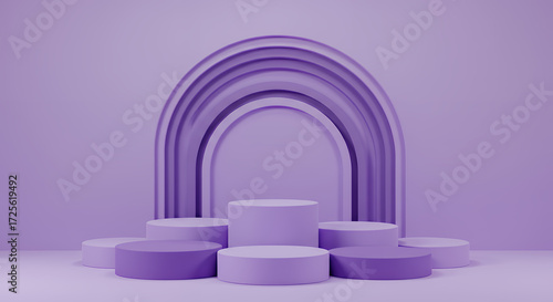Minimalist Purple Stage with Arched Ramps and Circular Platforms in Contemporary Style