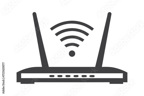 Gray wireless router sends signal with two antennas on a white background with clarity