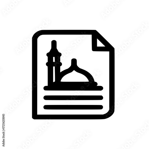 Vector icon of paper and mosque representing Islamic documentation prayer content and faith expression