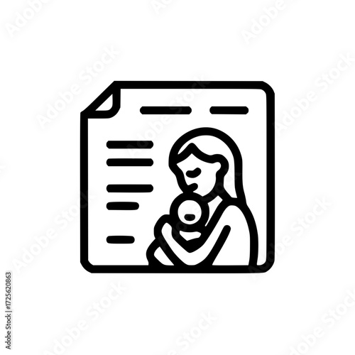 Paper with mom hugging kid icon for emotional writing motherhood notes and supportive relationship
