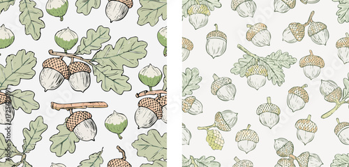 Seamless pattern with acorns and oak leaves.