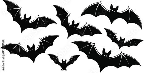 Halloween silhouette bats vector spooky flying bat illustration design art
