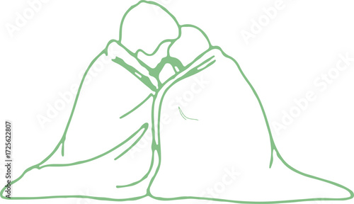 Couple sharing a blanket on white background