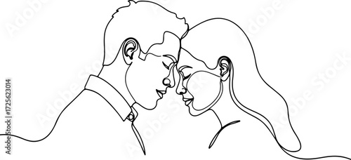 Continuous line drawing of a loving couple