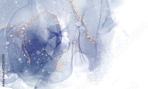 Luxury abstract background with teal alcohol ink and shimmering gold details. Fresh, ocean-inspired liquid art for spa branding or invitations