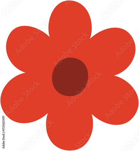 A simple, stylized illustration of a red flower with a dark red center.
