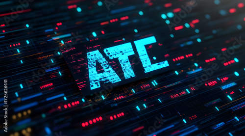 Artificial Intelligence logo on a stock market chart background with candlestick charts and artificial intelligence in the style of holographic digital art