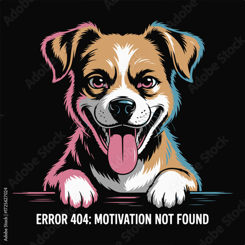 Humorous dog error 404 motivation not found face meme t-shirt design funny pet graphic vector