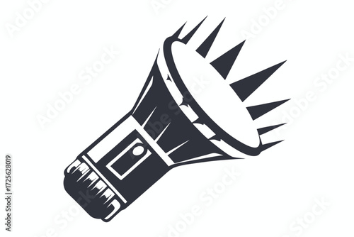Isolated megaphone silhouette showcases pointy sound waves emitting from the speaker in an abstract style