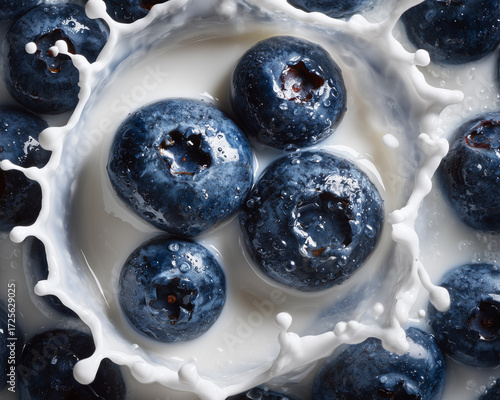 Blueberries in milk