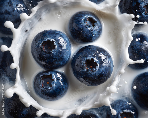 Blueberries in milk