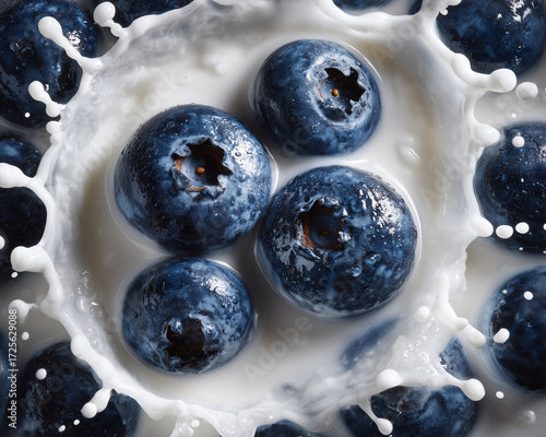 Blueberries in milk