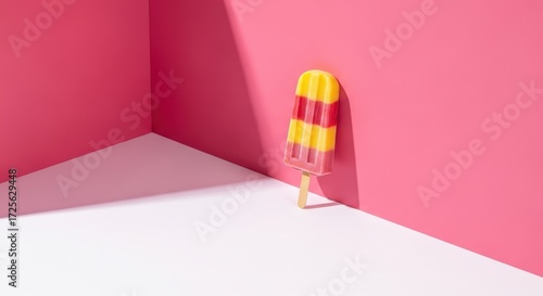 A vibrant pink corner with a refreshing popsicle casting a long shadow.