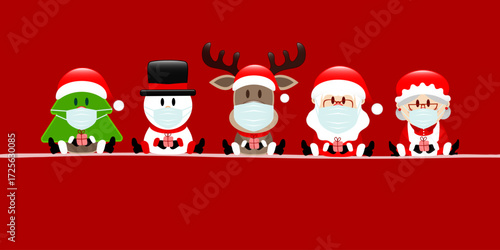 Banner Baum Schneemann Rentier Weihnachtsmann Und Frau Maske Rot