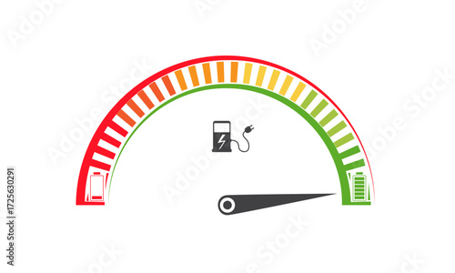 Colorful abstract fuel consumption, car battery charging level indicator. Electric car, hybrid vehicle consumption icon. Automotive technology electric car concept vector.