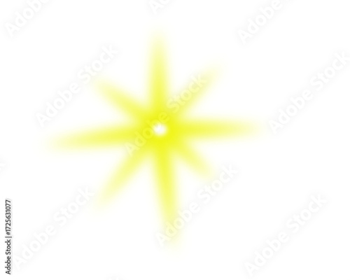 Bright yellow starburst light effect with lens flare isolated on transparent background