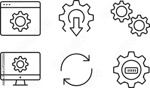 Clean Minimalist Gear Icons Settings, Update, Sync, and More
