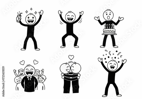 Dynamic Celebration Animated Stick Figures Expressing Joy and Togetherness