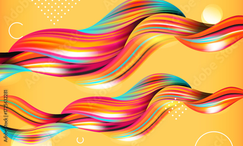 Modern abstract background with a colorful 3D liquid paint flow. Vibrant, wavy gradient shapes perfect for a music festival poster or banner