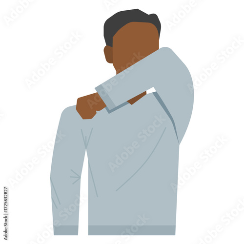 "Please sneeze / cough into your elbow" illustration for health messages