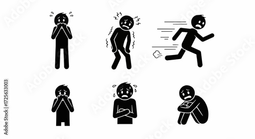 Icons Depicting Feelings of Fear and Anxiety in Various Poses
