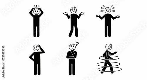 Various Stick Figure Emotions and Reactions Confusion, Thought, Worry, Surprise, and More