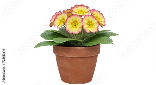 Yellow and Pink Primrose in Terracotta Pot