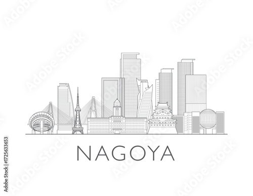 Fotografie Nagoya, Japan, cityscape illustration skyline drawing